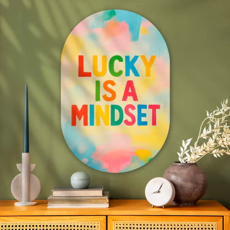 Muurovaal - Glas - Quote - Lucky - Regenboogkleuren — 2