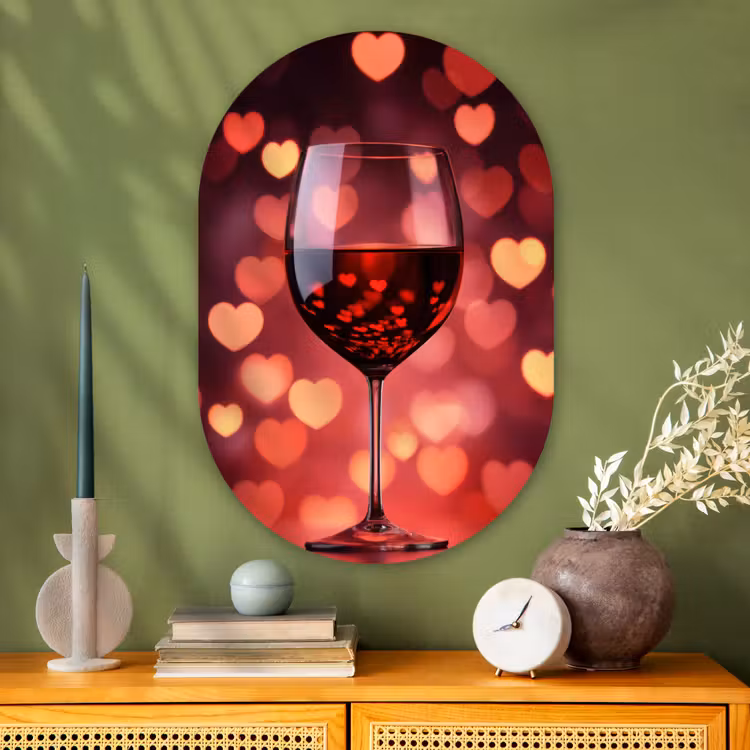 Muurovaal - Glas - Rood - Wijn - Hartjes — 2