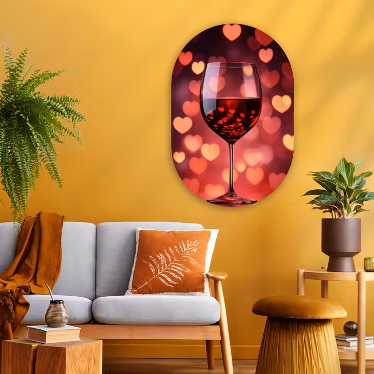 Muurovaal - Glas - Rood - Wijn - Hartjes — 3