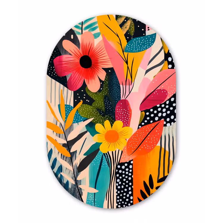 Muurovaal - Glas - Schilderij - Abstract - Bloemen - Roze — 1