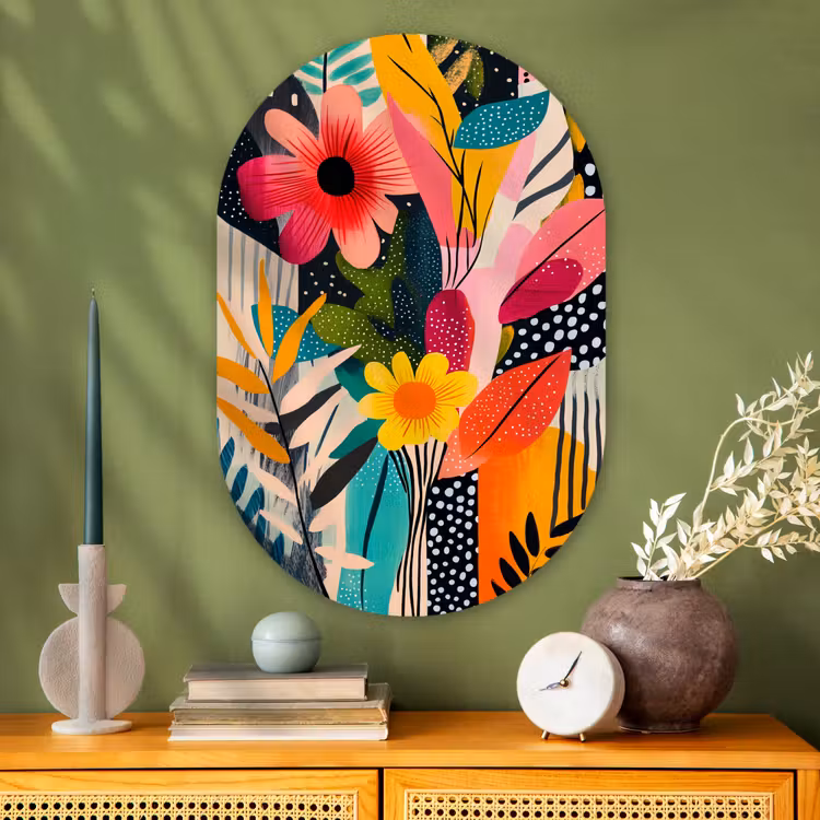 Muurovaal - Glas - Schilderij - Abstract - Bloemen - Roze — 2