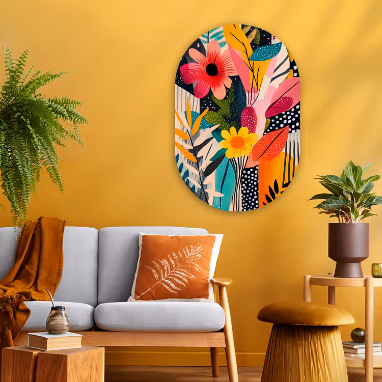 Muurovaal - Glas - Schilderij - Abstract - Bloemen - Roze — 3