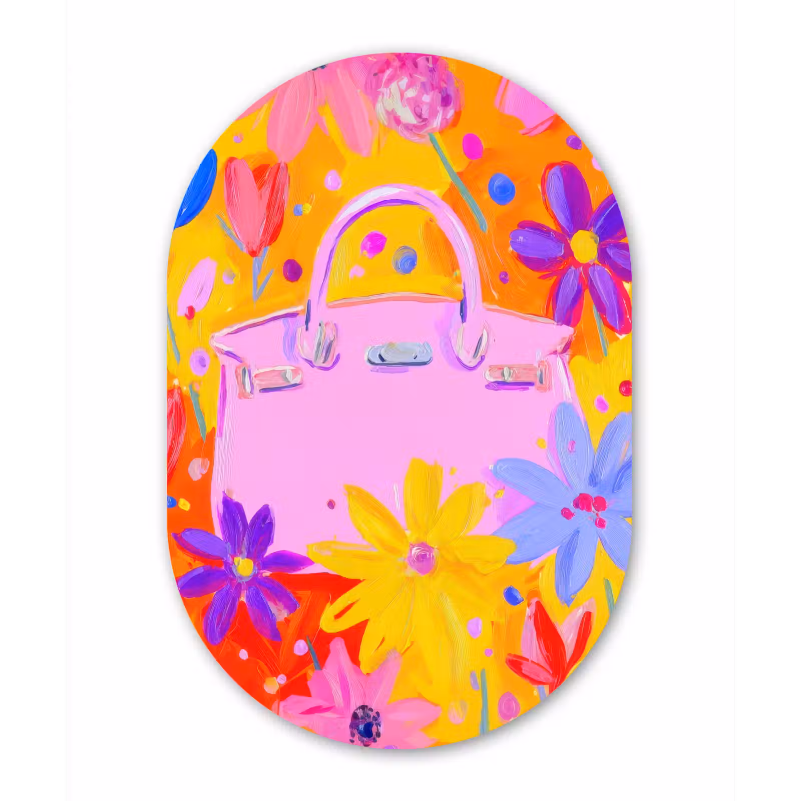 Muurovaal - Glas - Tas - Roze - Bloemen — 1