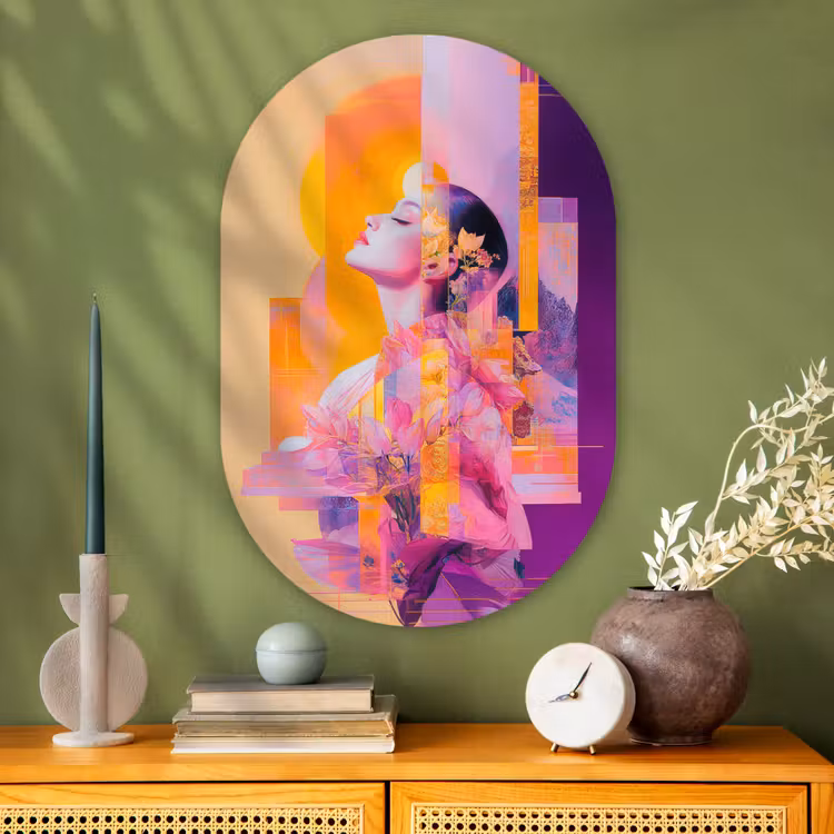 Muurovaal - Glas - Abstract - Portret - Vrouw - Kleurrijk — 2