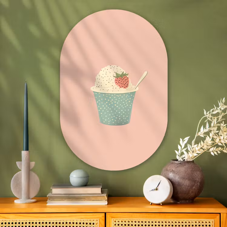 Muurovaal - Glas - Bakje - Ijs - Aardbei - Roze — 2