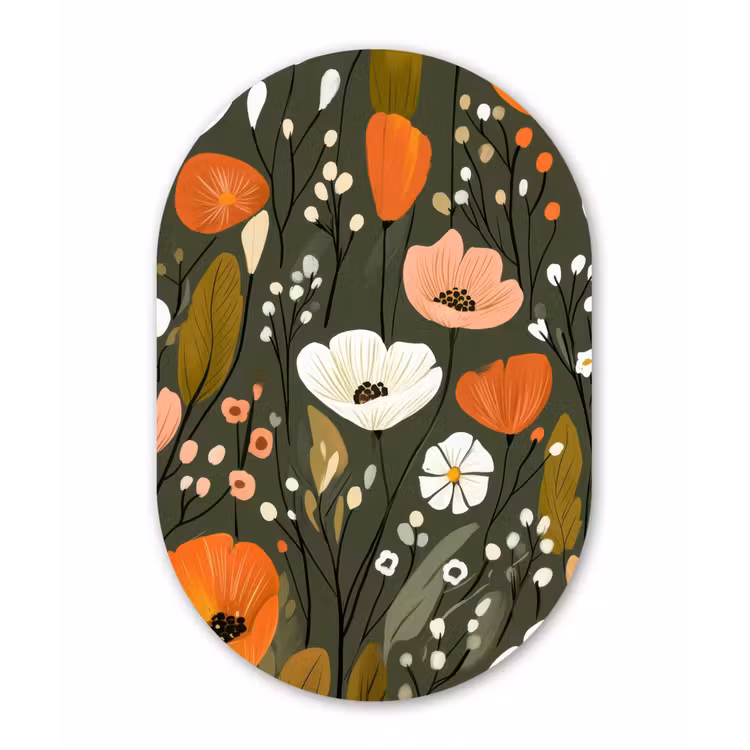 Muurovaal - Glas - Bloemen - Illustratie - Groen — 1