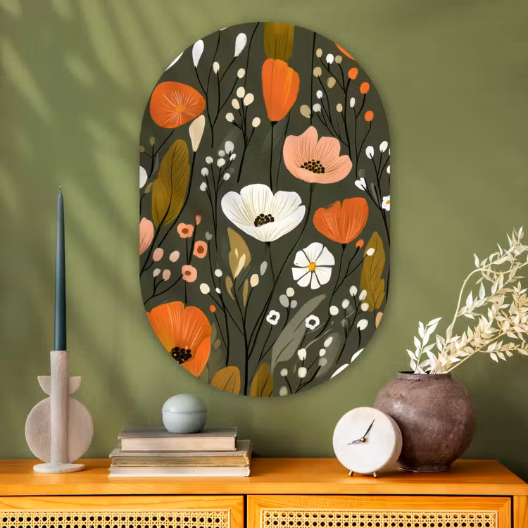 Muurovaal - Glas - Bloemen - Illustratie - Groen — 2