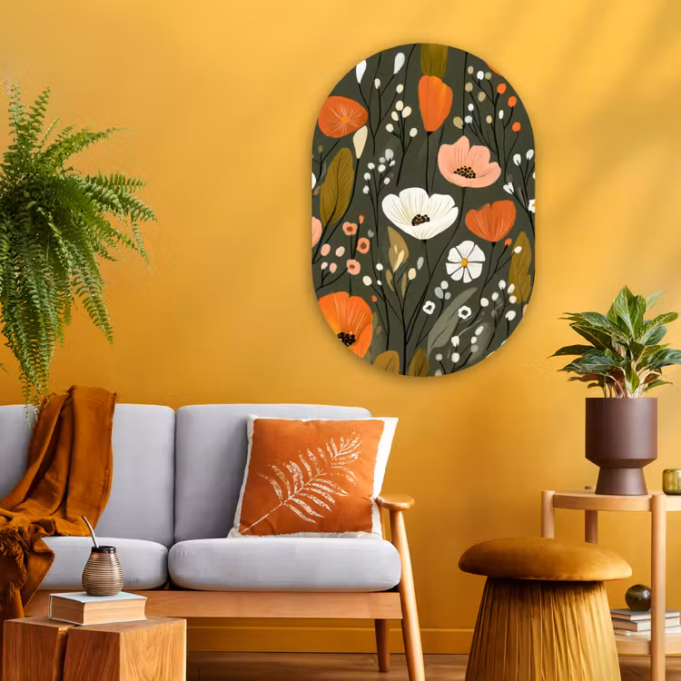 Muurovaal - Glas - Bloemen - Illustratie - Groen — 3