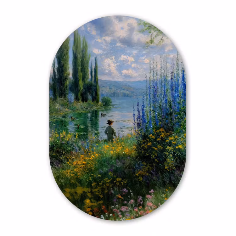 Muurovaal - Glas - Bloemen - Meer - Bergen - Groen — 1