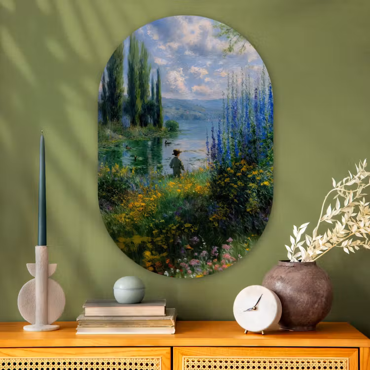 Muurovaal - Glas - Bloemen - Meer - Bergen - Groen — 2