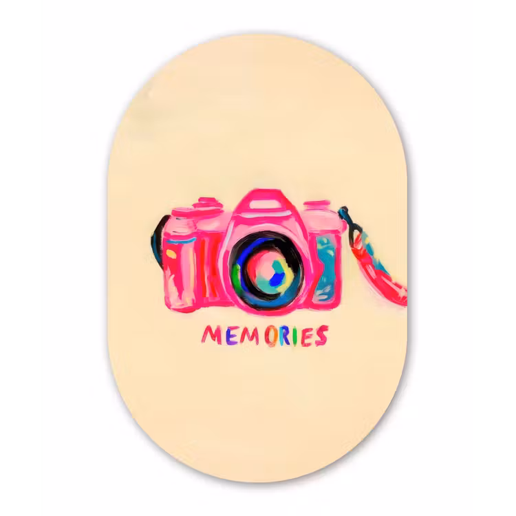 Muurovaal - Glas - Camera - Memories - Roze - Geschilderd — 1