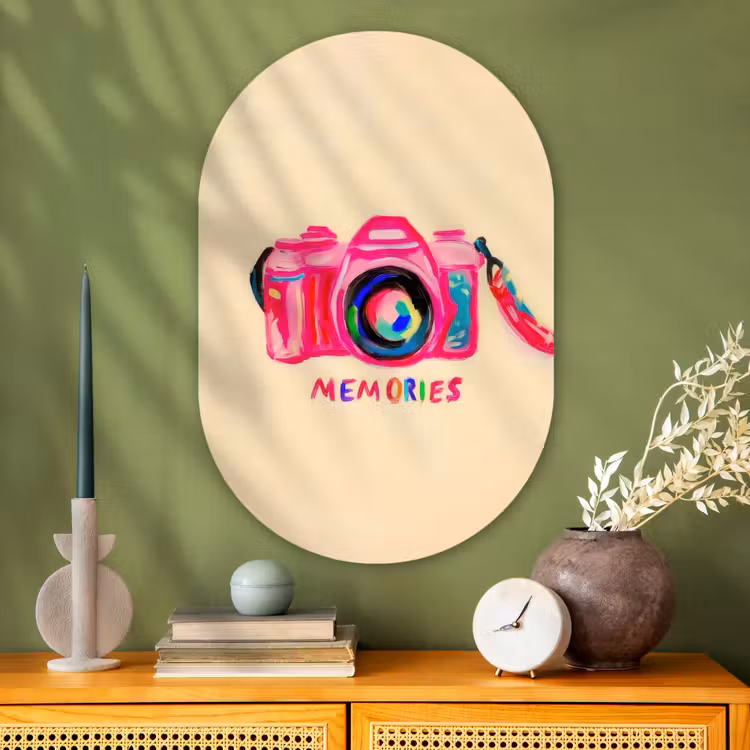 Muurovaal - Glas - Camera - Memories - Roze - Geschilderd — 2