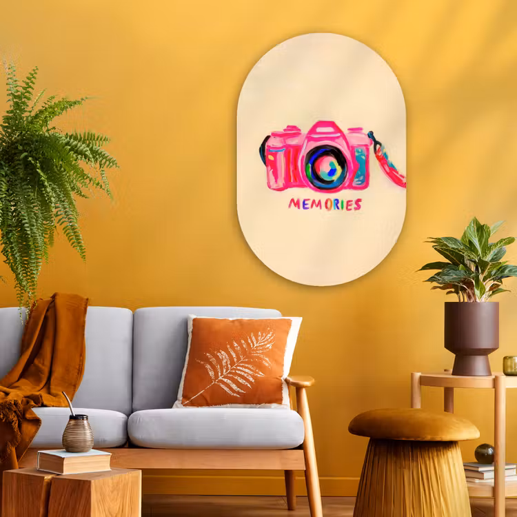 Muurovaal - Glas - Camera - Memories - Roze - Geschilderd — 3