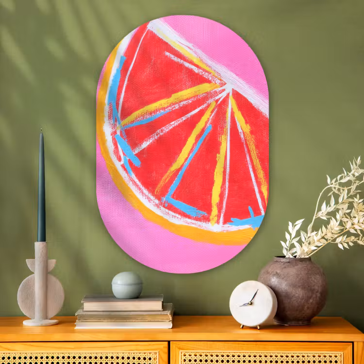 Muurovaal - Glas - Grapefruit - Geschilderd - Roze - Strepen — 2