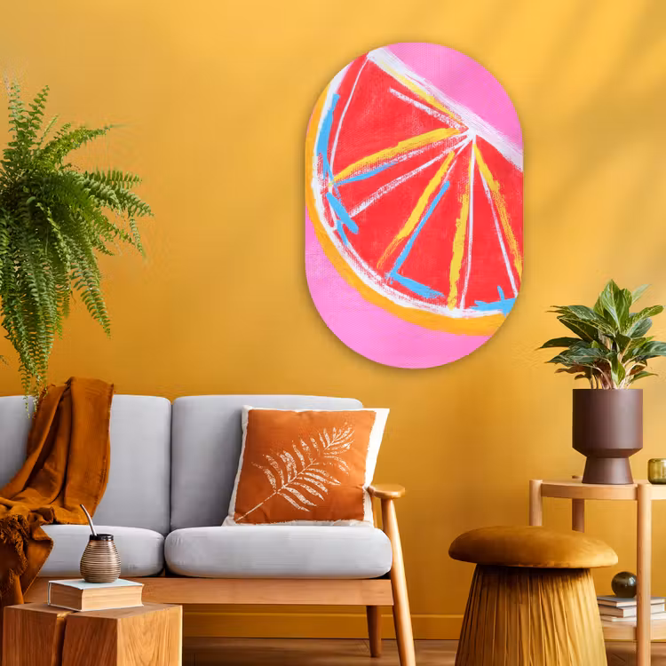 Muurovaal - Glas - Grapefruit - Geschilderd - Roze - Strepen — 3