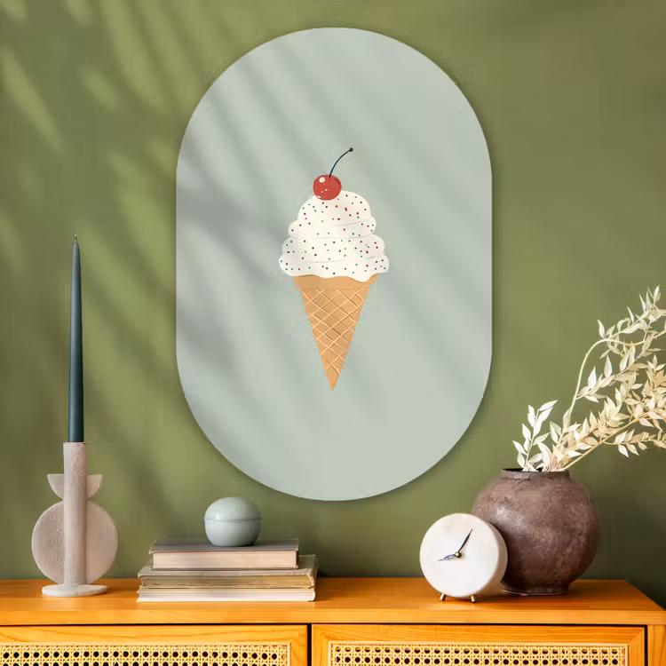 Muurovaal - Glas - Illustratie - Ijsje - Spikkels - Kers — 2