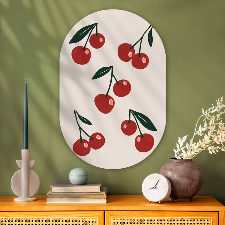 Muurovaal - Glas - Kersen - Blaadjes - Rood — 2