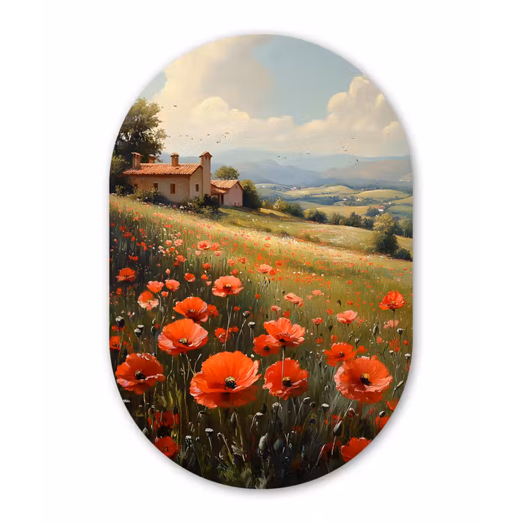Muurovaal - Glas - Klaprozen - Rood - Heuvels - Landschap — 1