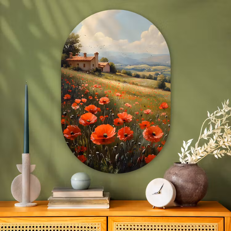 Muurovaal - Glas - Klaprozen - Rood - Heuvels - Landschap — 2