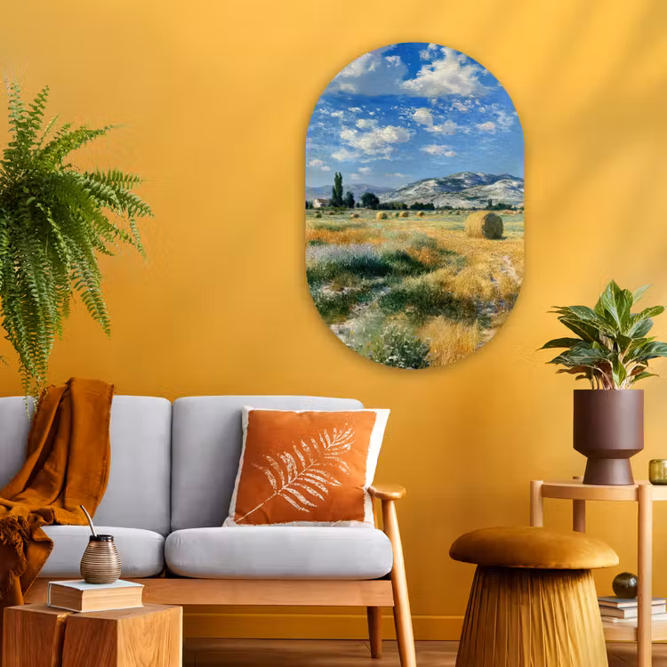 Muurovaal - Glas - Landschap - Strobalen - Bergen - Wolken — 3