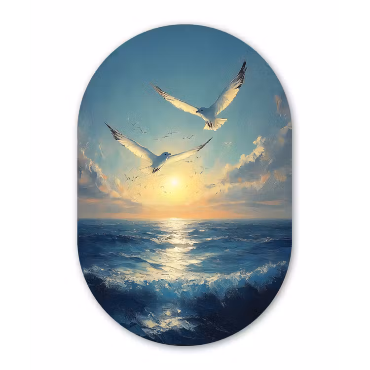 Muurovaal - Glas - Meeuwen - Zee - Wolken -Blauw — 1
