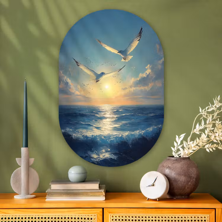 Muurovaal - Glas - Meeuwen - Zee - Wolken -Blauw — 2