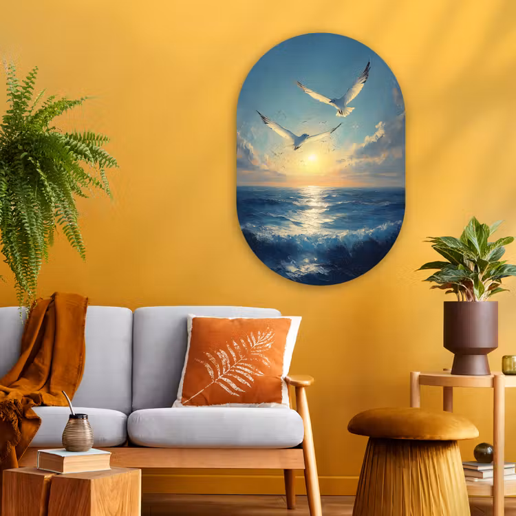Muurovaal - Glas - Meeuwen - Zee - Wolken -Blauw — 3