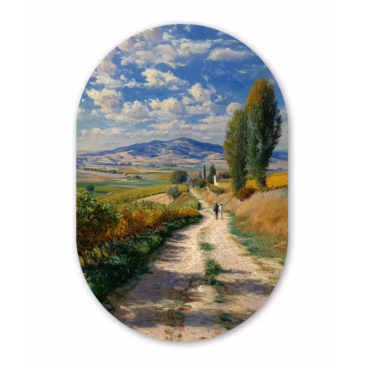 Muurovaal - Glas - Mensen - Wandelen - Zandpad - Velden — 1
