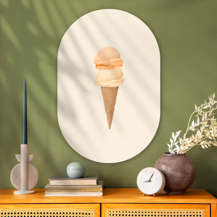 Muurovaal - Glas - Minimalistisch - Schepijs - Hoorntje - Beige — 2