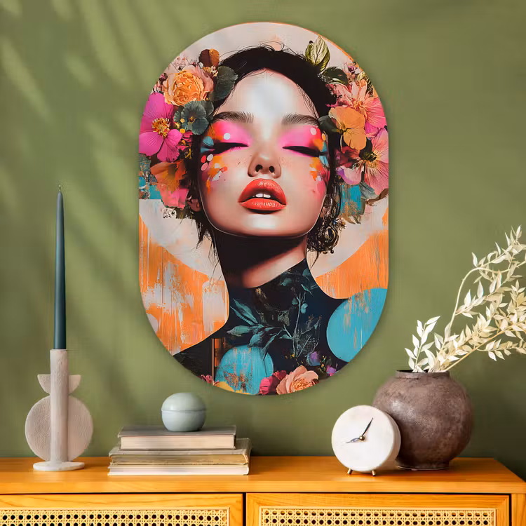 Muurovaal - Glas - Portret - Vrouw - Abstract - Bloemen — 2