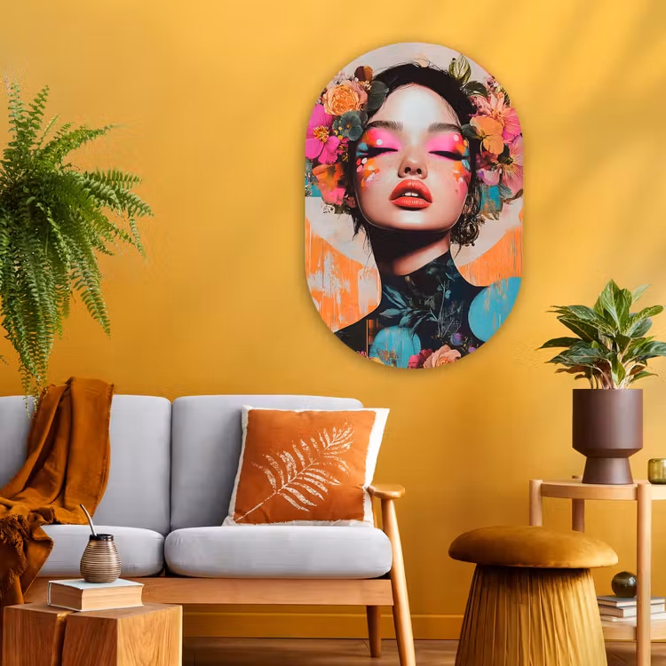 Muurovaal - Glas - Portret - Vrouw - Abstract - Bloemen — 3