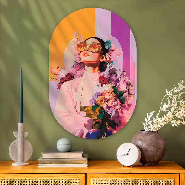 Muurovaal - Glas - Portret - Vrouw - Abstract - Bloemen — 2