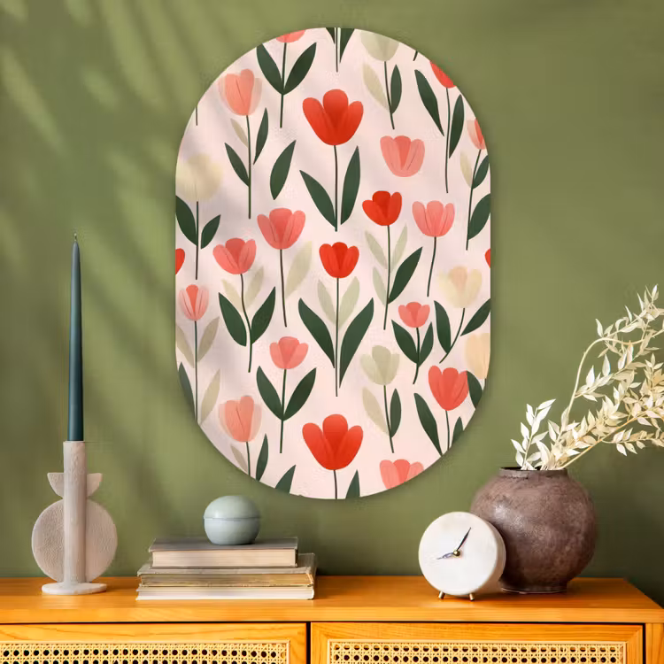 Muurovaal - Glas - Tulpen - Modern - Roze — 2