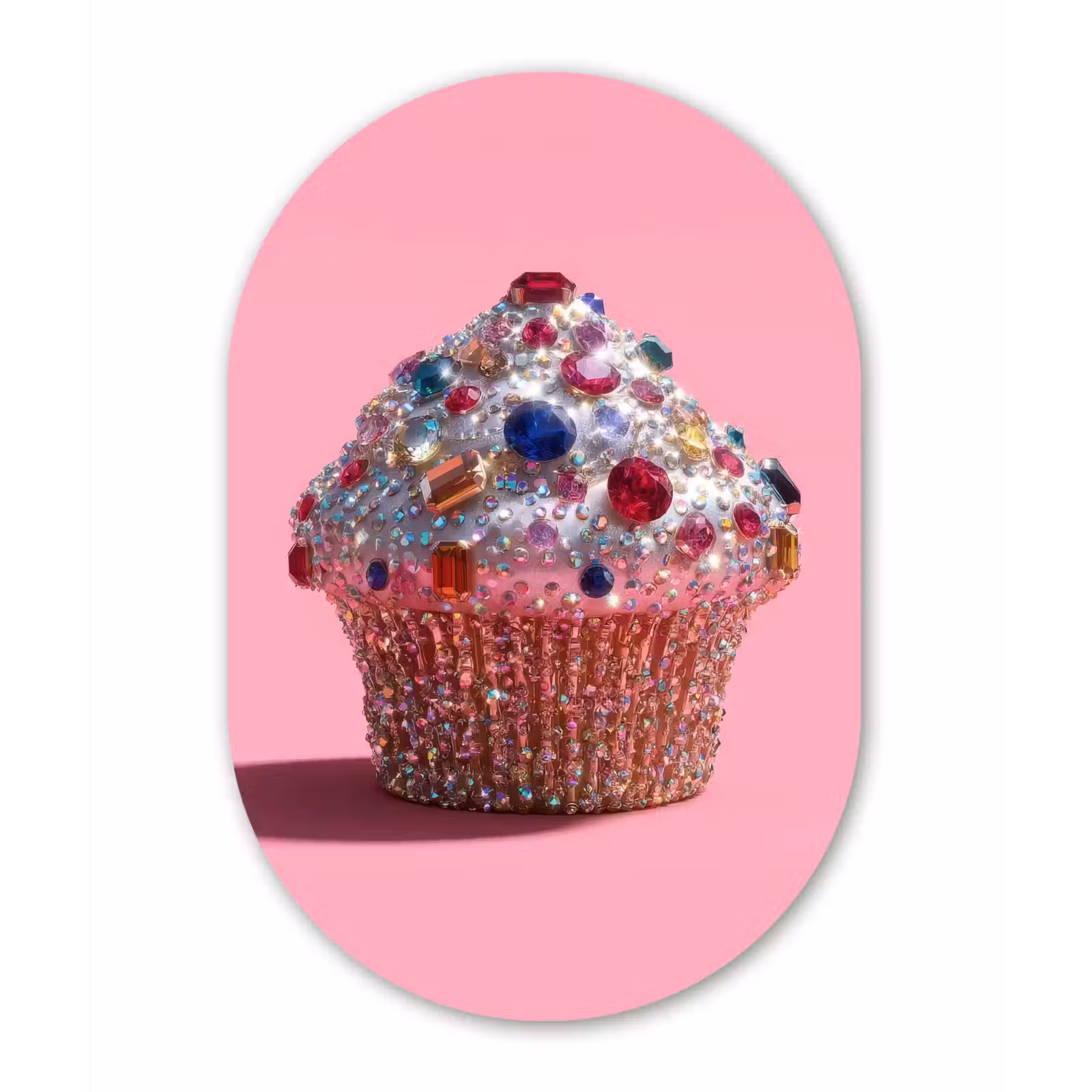 Muurovaal - Glas - Cupcake - Kleurrijk - Edelstenen — 1