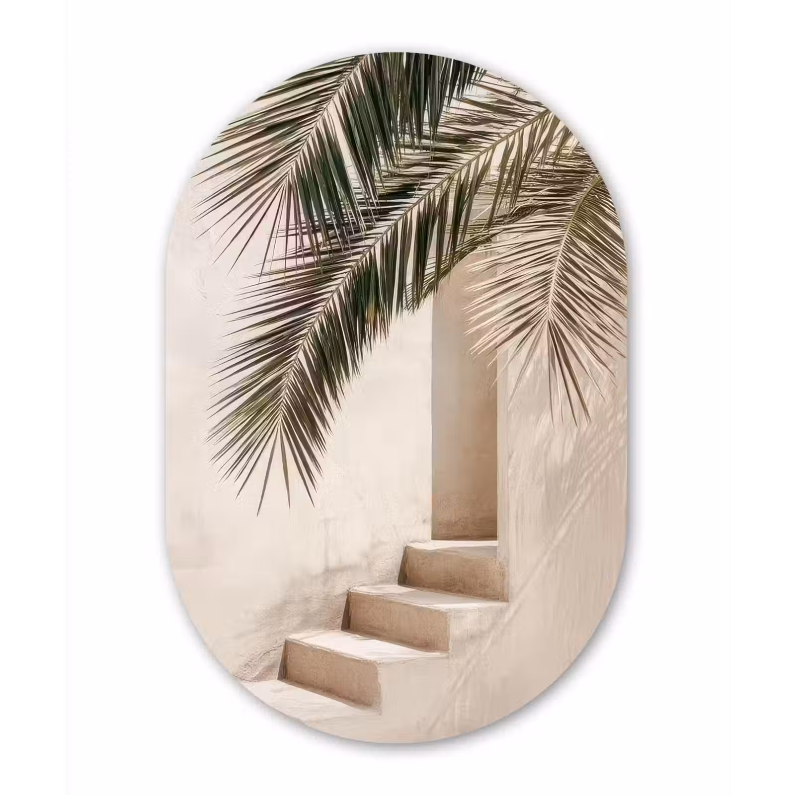 Muurovaal - Glas - Palmboom - Schaduw - Trap - Beige — 1