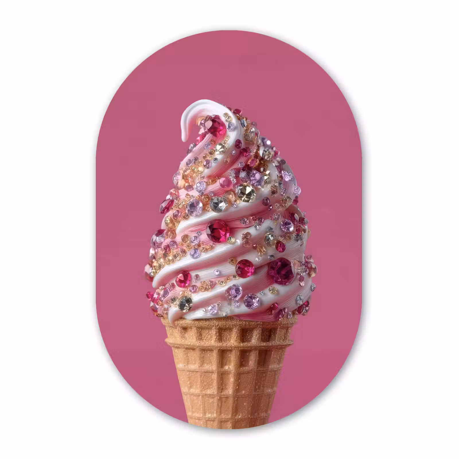 Muurovaal - Glas - Softijs - Edelstenen - Roze - Hoorntje — 1