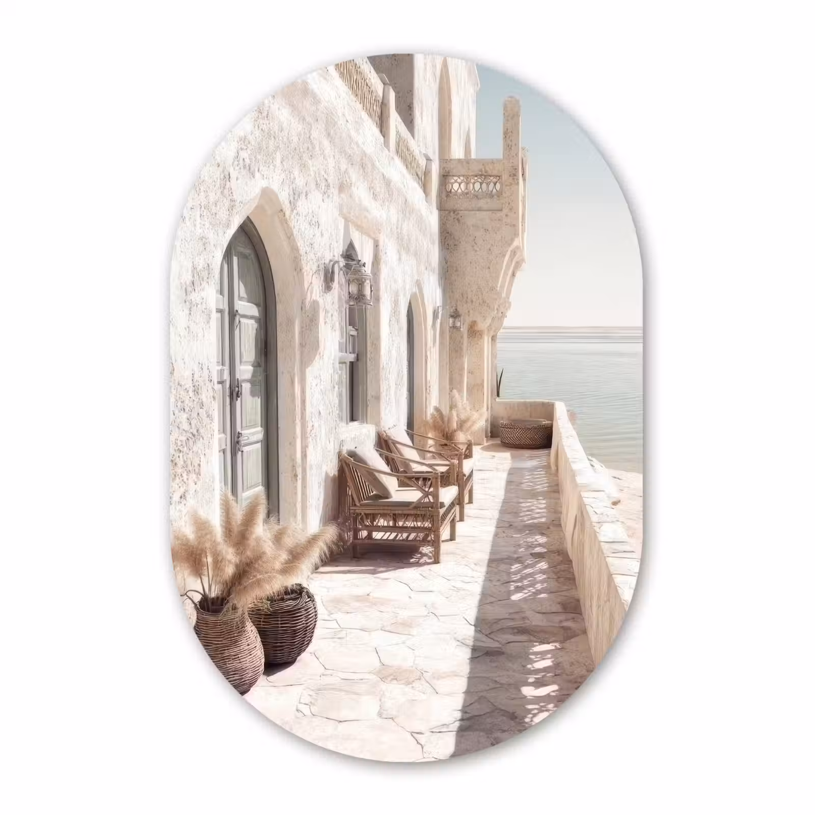 Muurovaal - Glas - Terras - Stoelen - Strand - Beige — 1