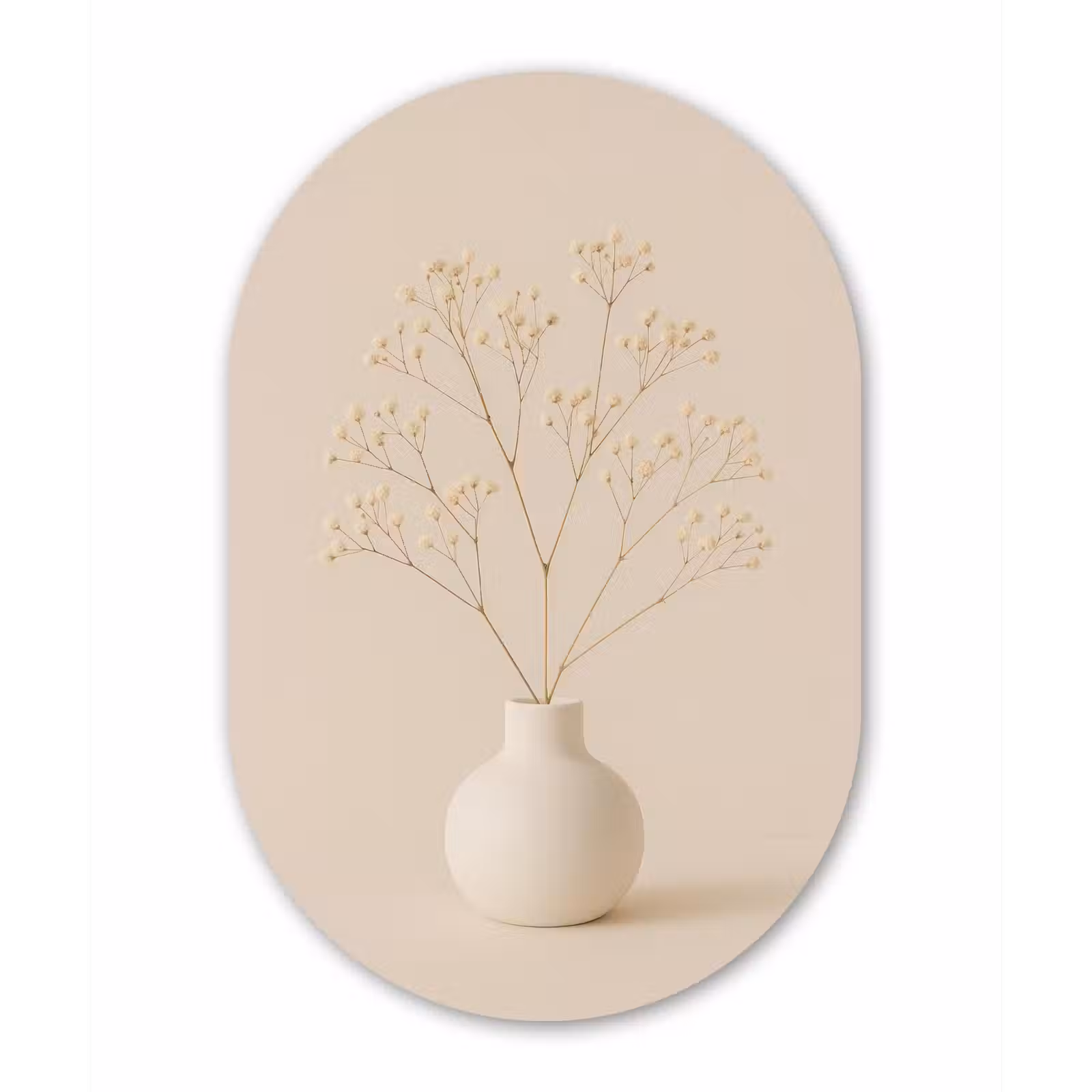 Muurovaal - Glas - Vaas - Takken - Bloemetjes - Wit — 1