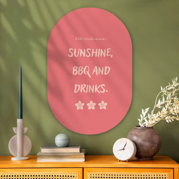 Muurovaal - Glas - BBQ - Quote - Roze - Zomer — 2