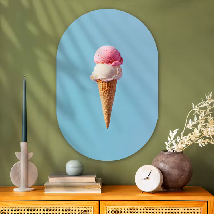 Muurovaal - Glas - Bolletjes - Schepijs - Hoorntje - Blauw — 2