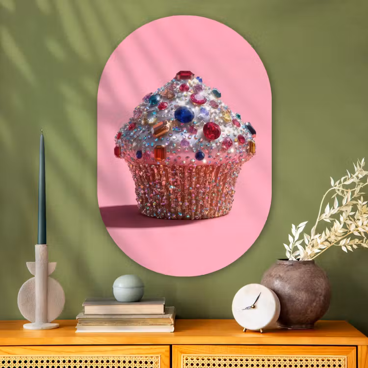 Muurovaal - Glas - Cupcake - Kleurrijk - Edelstenen — 2