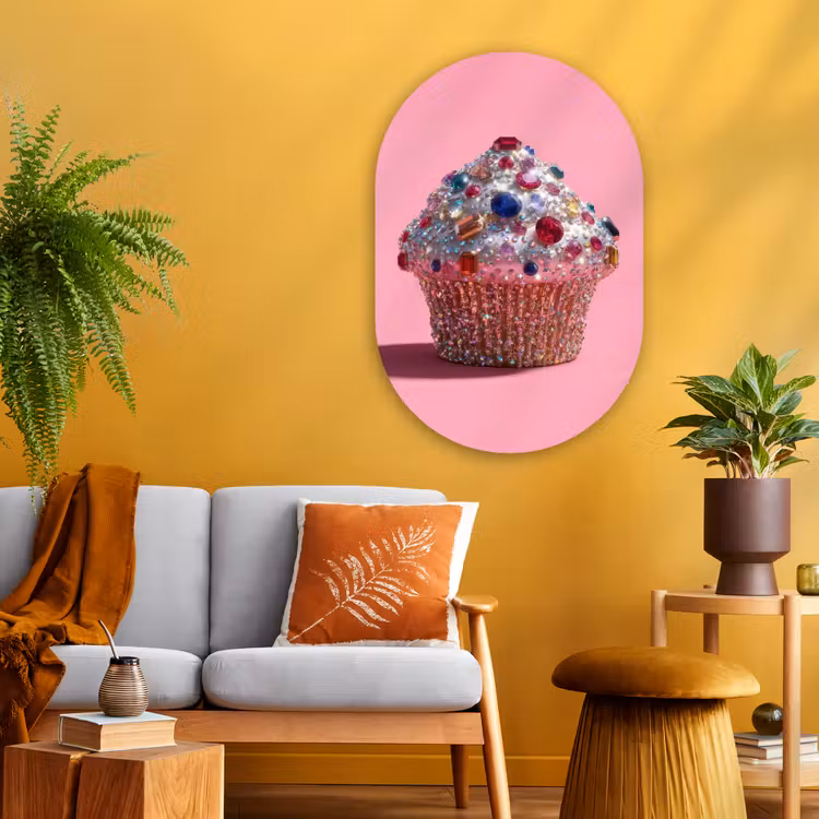 Muurovaal - Glas - Cupcake - Kleurrijk - Edelstenen — 3