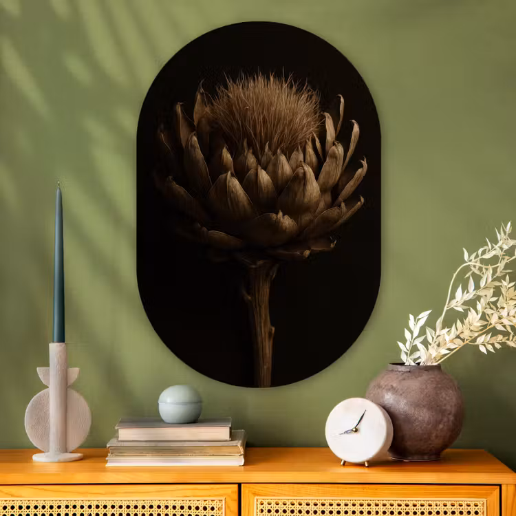 Muurovaal - Glas - Donkerbruin - Bloem - Textuur - Artisjok — 2