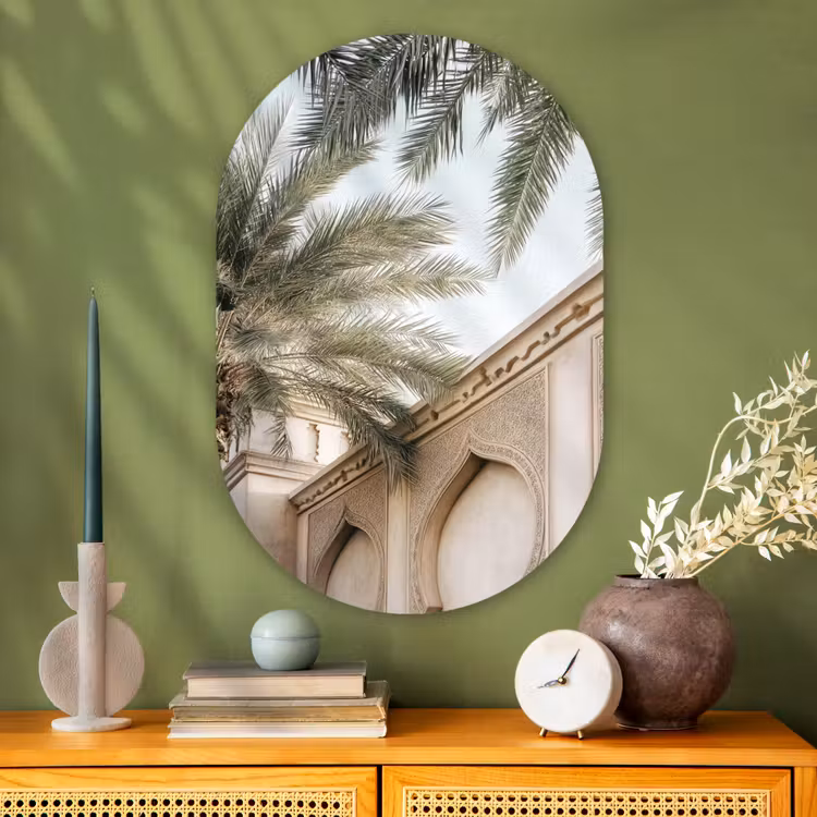 Muurovaal - Glas - Gebouw - Palmbomen - Beige - Zon — 2
