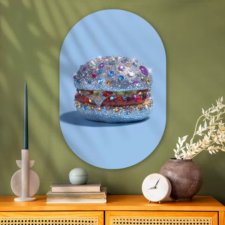 Muurovaal - Glas - Glitters - Hamburger - Blauw — 2