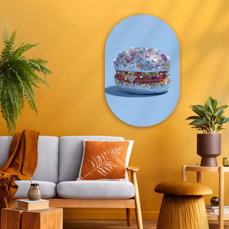 Muurovaal - Glas - Glitters - Hamburger - Blauw — 3