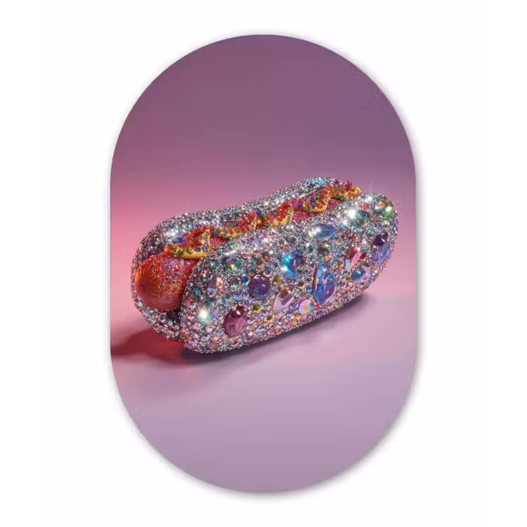 Muurovaal - Glas - Hotdog - Steentjes - Glitters - Paars — 1