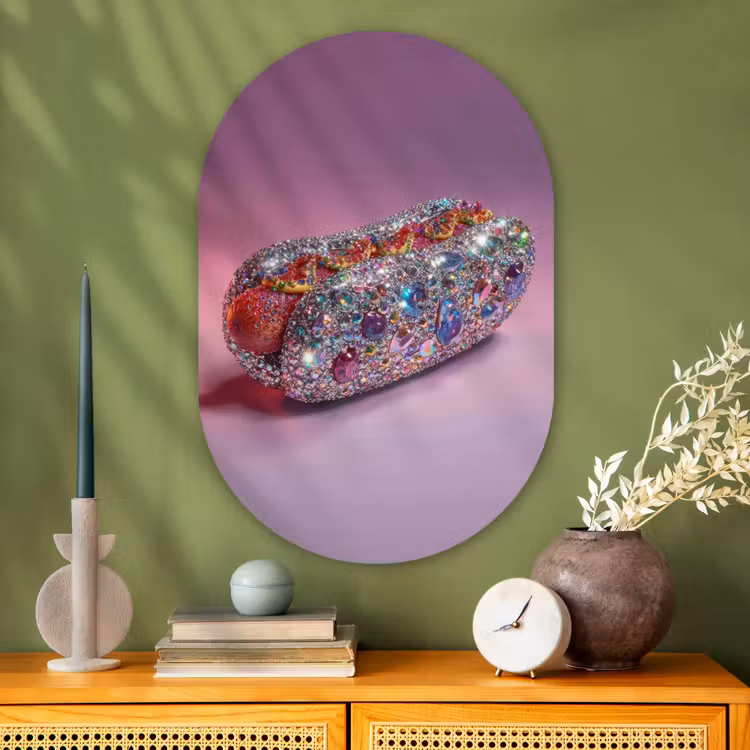 Muurovaal - Glas - Hotdog - Steentjes - Glitters - Paars — 2