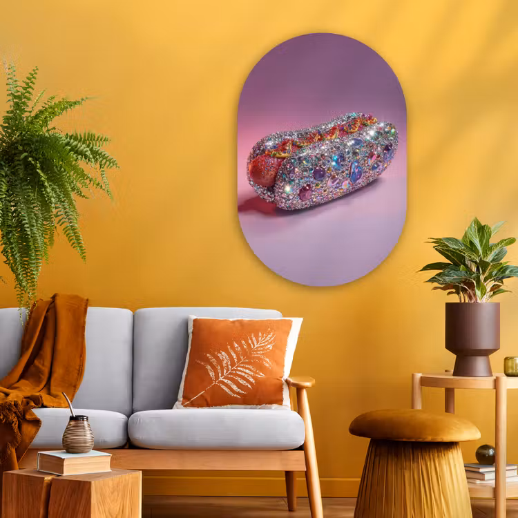 Muurovaal - Glas - Hotdog - Steentjes - Glitters - Paars — 3