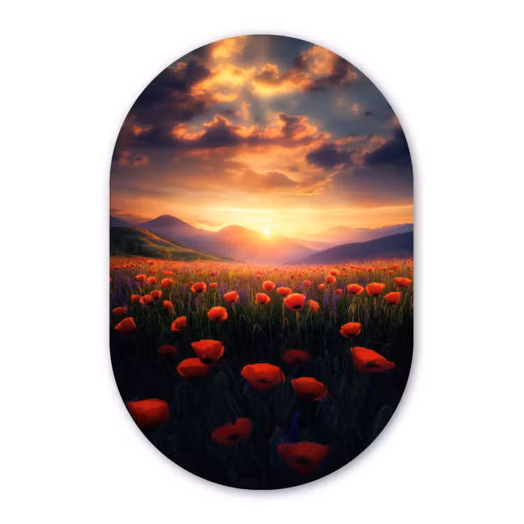 Muurovaal - Glas - Landschap - Zonsondergang - Bloemenveld — 1